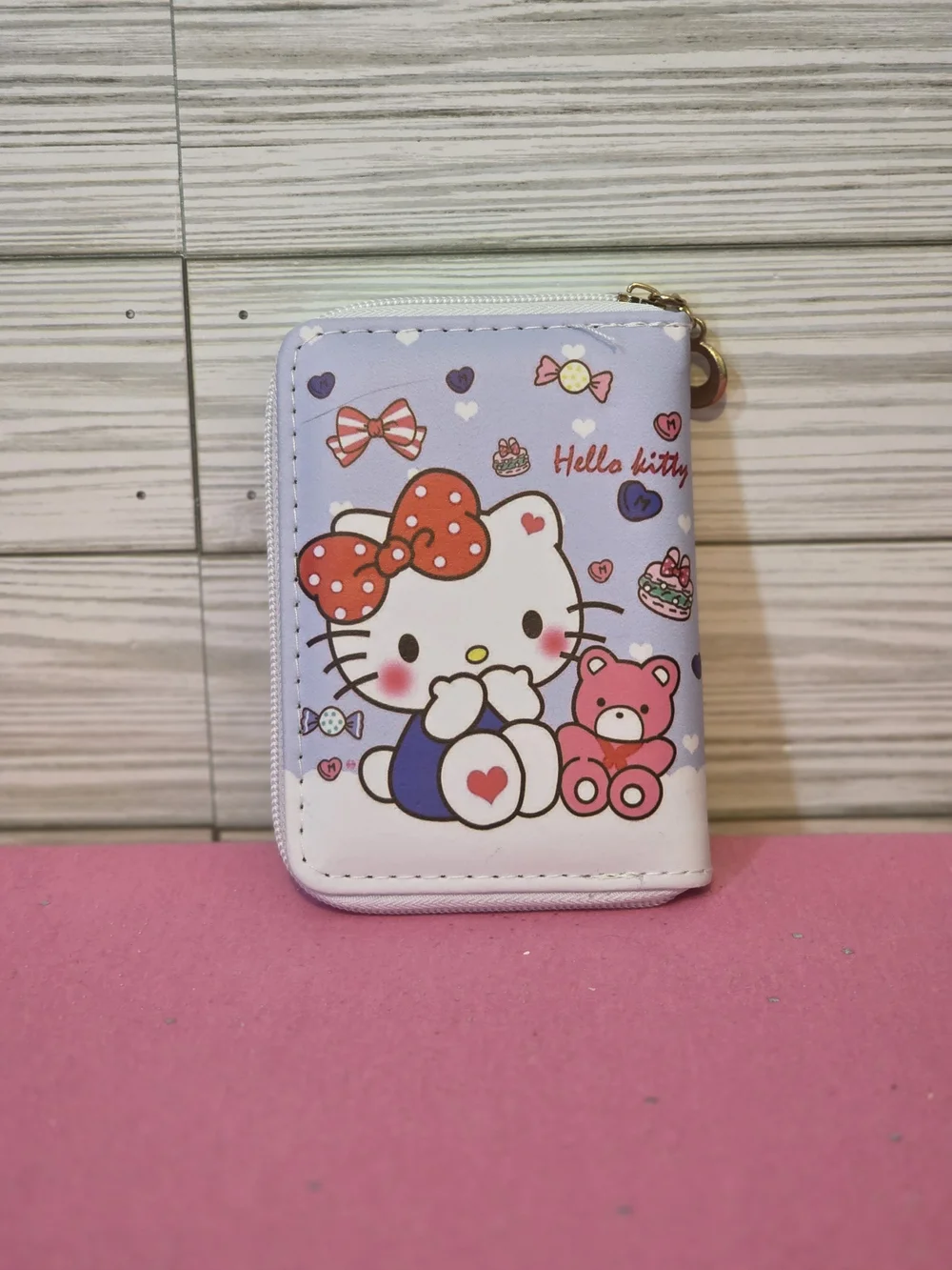 Hello Kitty Purple Cartoon Graphic Print Zip-Around Wallet Credit Card Womens